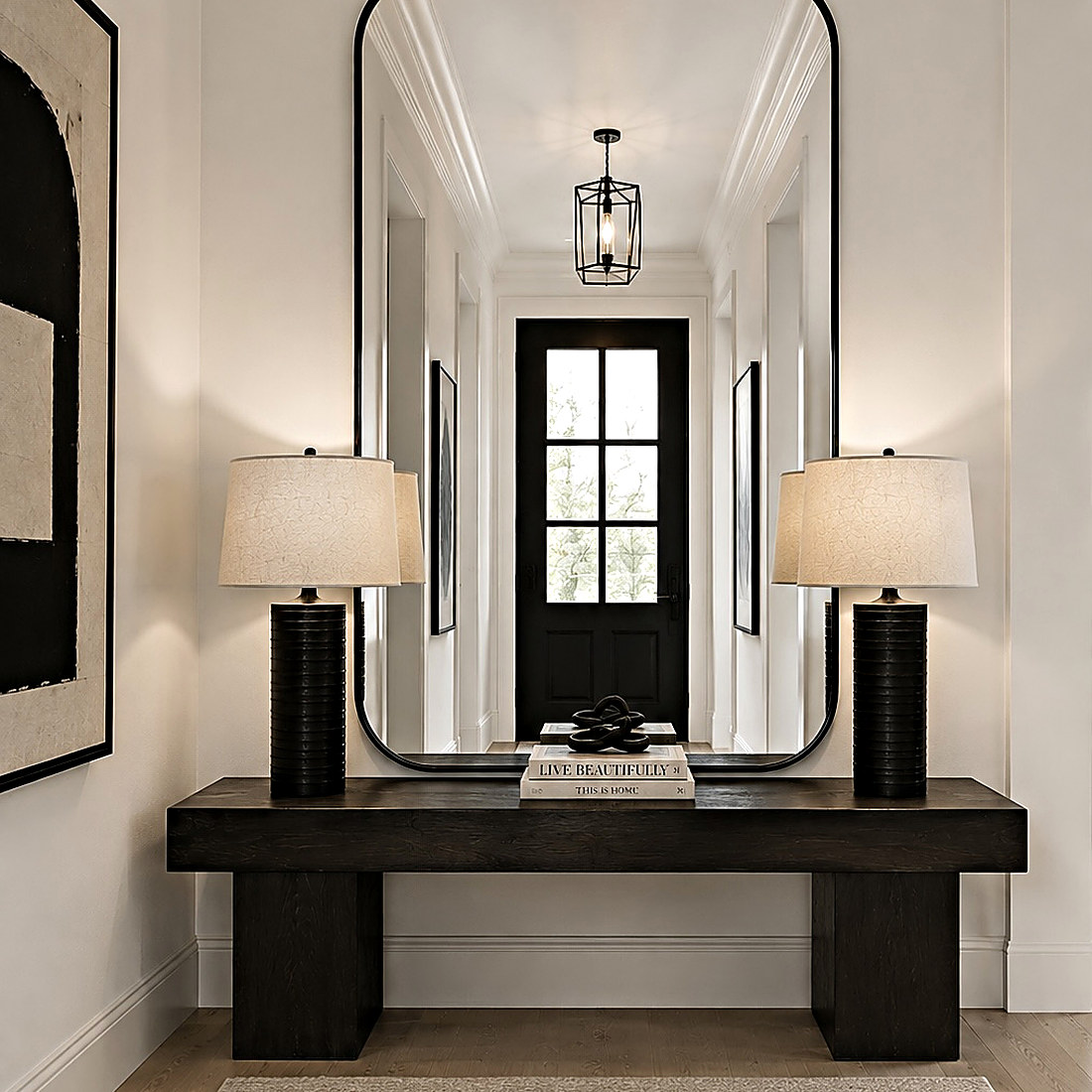 Warm Modern style entryway designed by Next Level Design