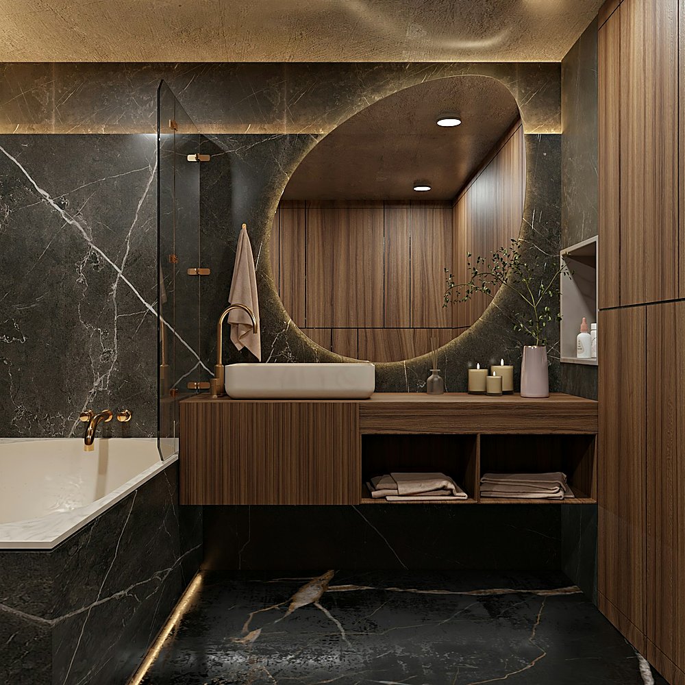 Hollywood Glam style bathroom designed by Next Level Design