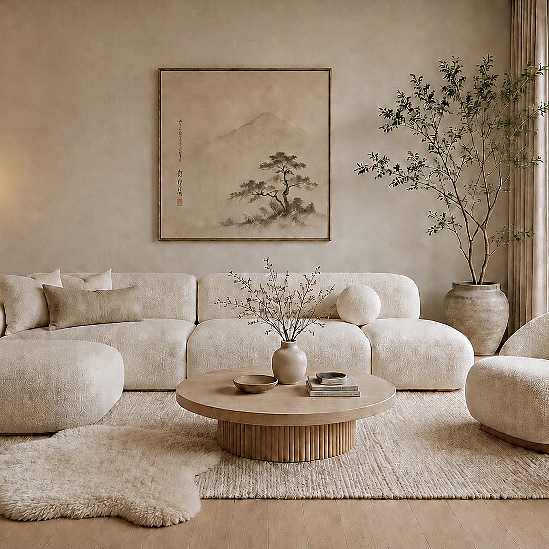 Japandi style living room designed by Next Level Design