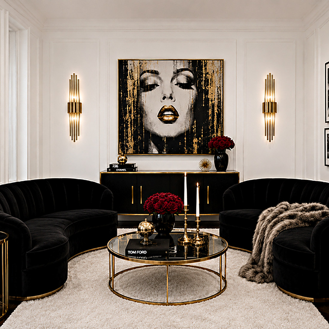 Hollywood Glam style living room designed by Next Level Design