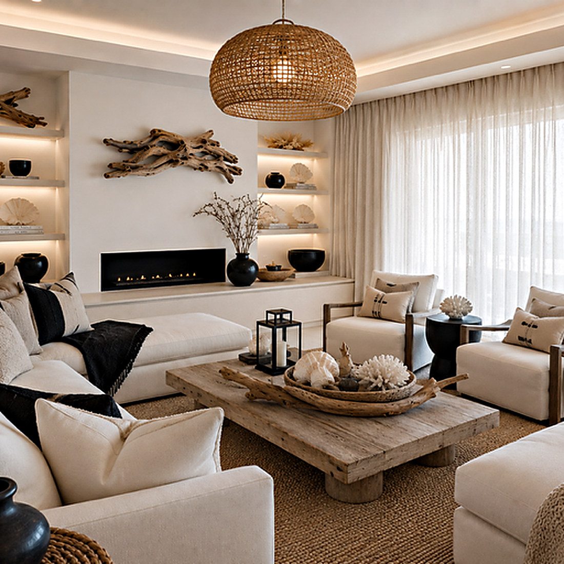 Coastal style living room designed by Next Level Design